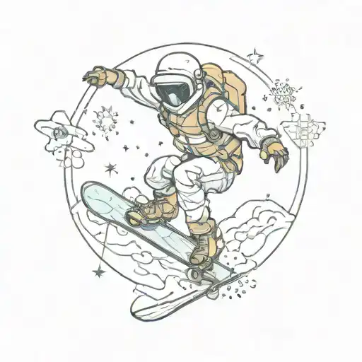 Galactic snowboarder riding through space tattoo design idea