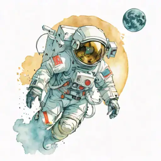 astronaut looking at  moon tattoo design idea