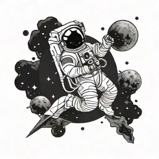astronaut and deep space object tattoo design idea