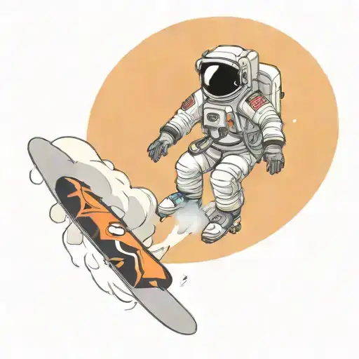 Astronaut snowboarding through space tattoo design idea