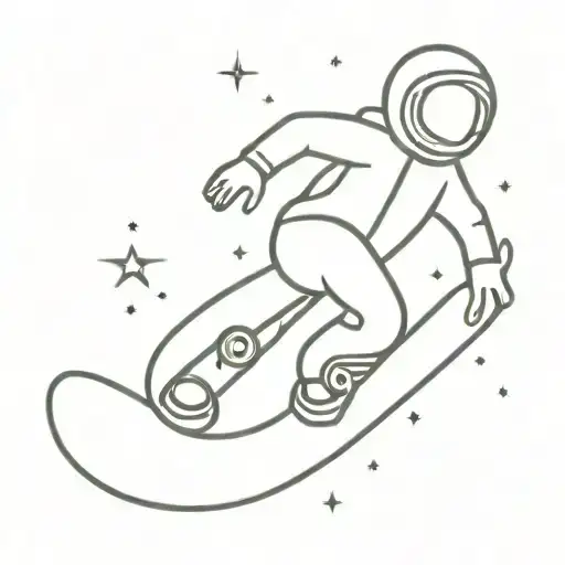 Galactic snowboarder riding a comet through space tattoo design idea