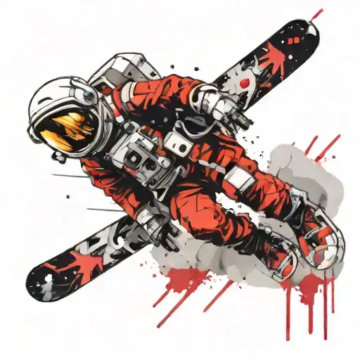 Astronaut snowboarding through space tattoo design idea