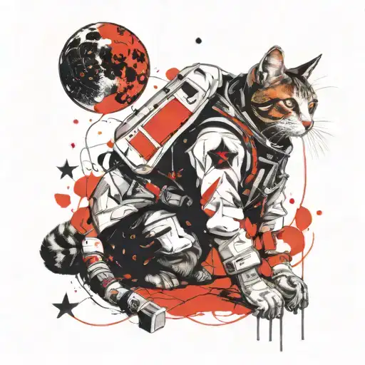 Astrophysicist studying the mysteries of the universe with a cat astronaut by their side tattoo design idea