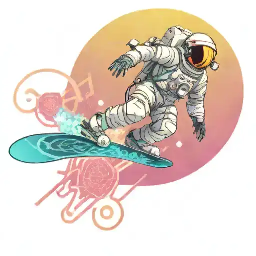 Astronaut snowboarding through space tattoo design idea