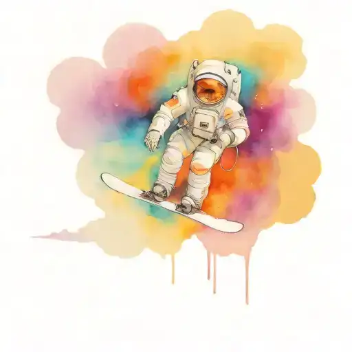 Astronaut snowboarding through space tattoo design idea
