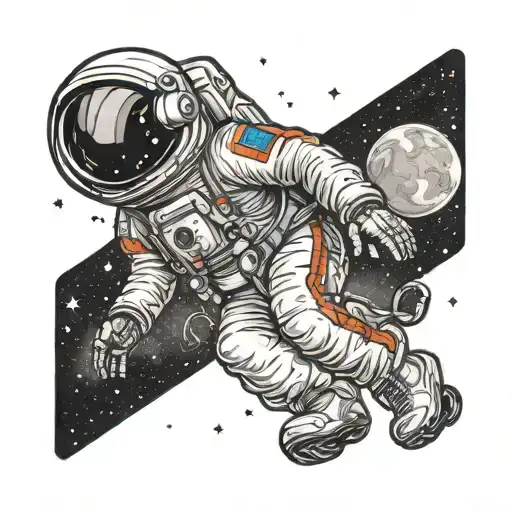sad astronaut lost in space in horizontal pic tattoo design idea
