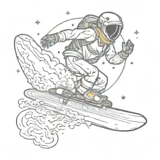 Galactic snowboarder riding a comet through space tattoo design idea