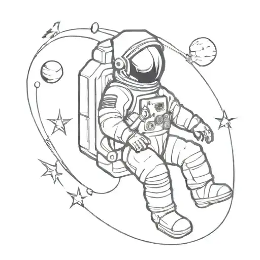 astronaut and deep space object tattoo design idea