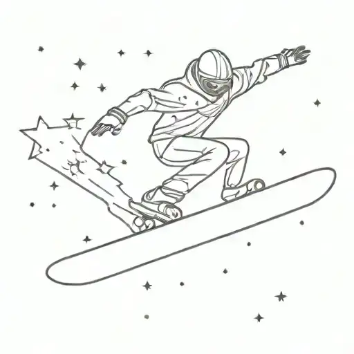 A cosmic snowboarder carving through the galaxy on a skateboard made of stars tattoo design idea