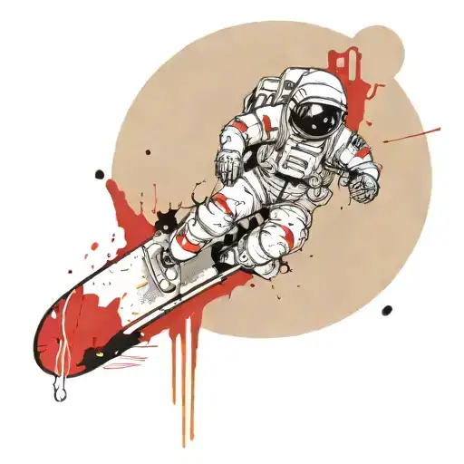 Astronaut snowboarding through space tattoo design idea