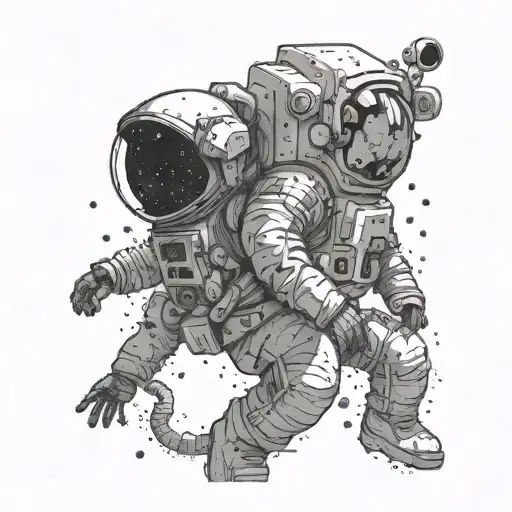 astronaut and deep space object tattoo design idea