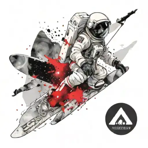Astronaut snowboarding through space tattoo design idea