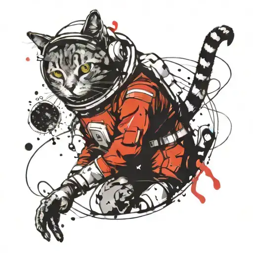 Cat astronaut exploring a black hole in space tattoo design idea