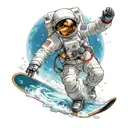 Astronaut snowboarding through space tattoo design idea