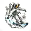 Astronaut snowboarding through space tattoo design idea