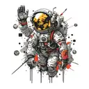 astronaut looking up on  space tattoo design idea
