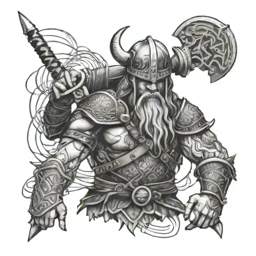 A Viking warrior wielding a sword made of circuitry and wires tattoo design idea