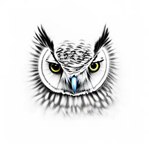 A camera lens transforming into an owl's eye, capturing a vibrant sunset in the background tattoo design idea