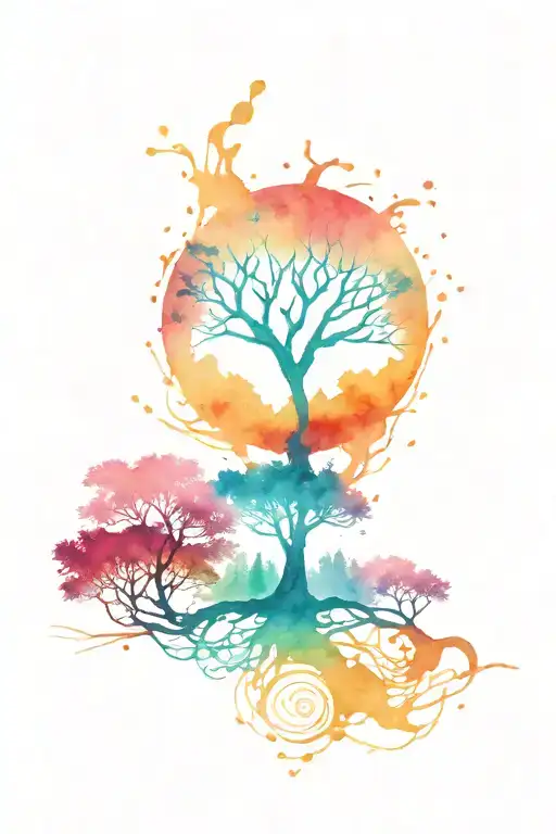 phenoix, lighting, sound waves , nature - tree of life tattoo design idea