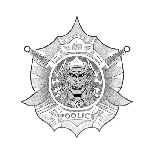 A blackwork tattoo of a police officer in a heroic stance, embodying the qualities of courage and justice, inspired by the He-Man character tattoo design idea