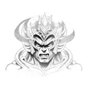 A tattoo design of a powerful He-Man character flexing his muscles in a victorious pose, with intricate blackwork detailing tattoo design idea