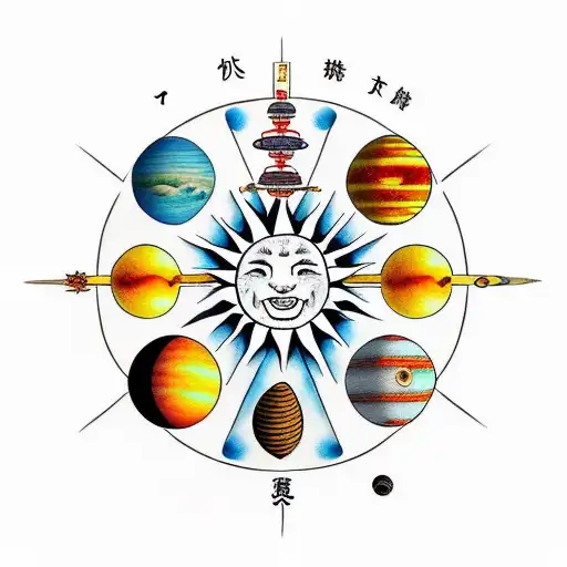 Sun, Mercury, Venus, Earth, Mars, Jupiter, Saturn, Uranus, and Neptune tattoo design idea