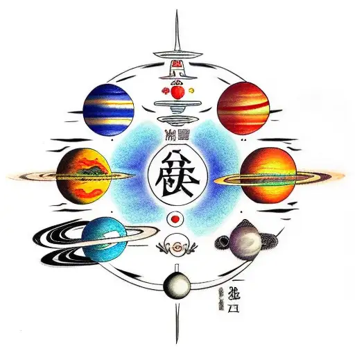 Sun, Mercury, Venus, Earth, Mars, Jupiter, Saturn, Uranus, and Neptune tattoo design idea