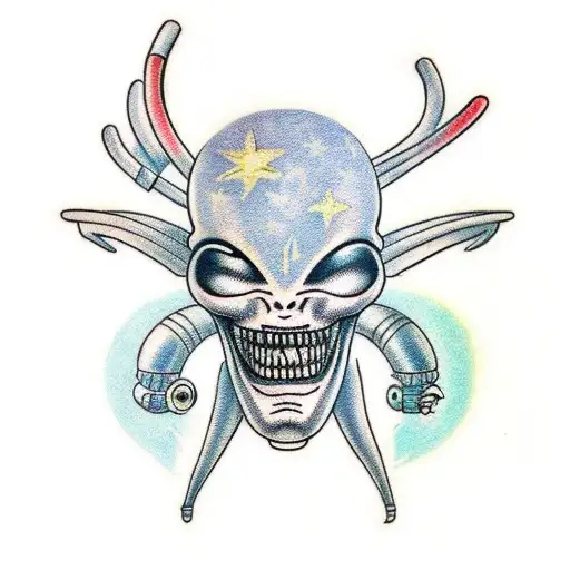 happy alien face  tattoo design idea