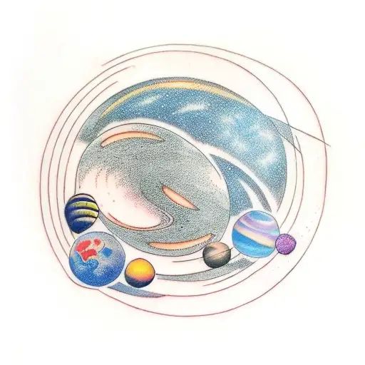Solar system planets in a line ONE BY ONE  tattoo design idea