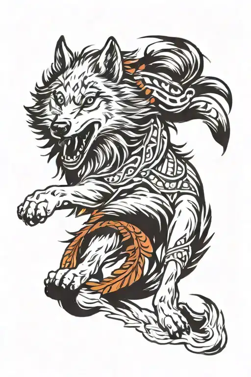 native american running wolf tattoo design idea