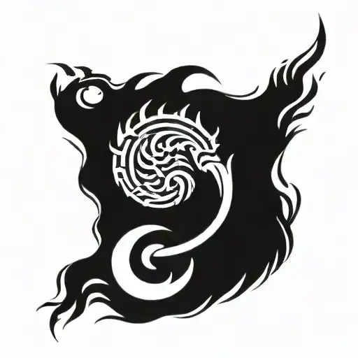 flames like sign for a shoulder, from which a scorpion with same tribal style comes out tattoo design idea