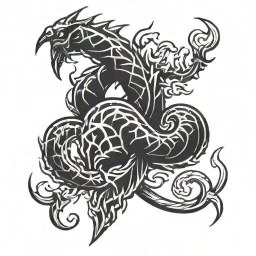 flames like sign for a shoulder, from which a scorpion with same tribal style comes out tattoo design idea