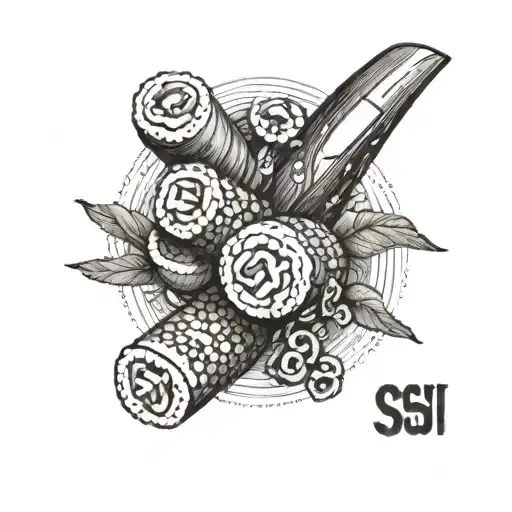 A sushi roll made entirely out of game code symbols tattoo design idea