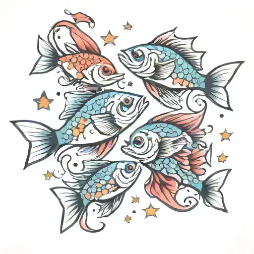 family love fish stars tattoo design idea