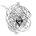 An abstract representation of a guitar intertwined with elements from Middle Earth, such as the Eye of Sauron or the White Tree of Gondor tattoo design idea