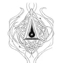 An abstract representation of a guitar intertwined with elements from Middle Earth, such as the Eye of Sauron or the White Tree of Gondor tattoo design idea