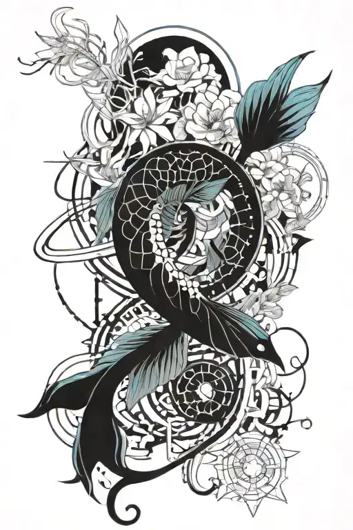 koi fish,spider lilies ,moon,star tattoo design idea