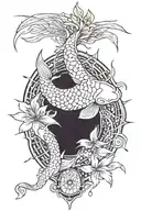 koi fish ,stars and moon ,spider lily flower tattoo design idea