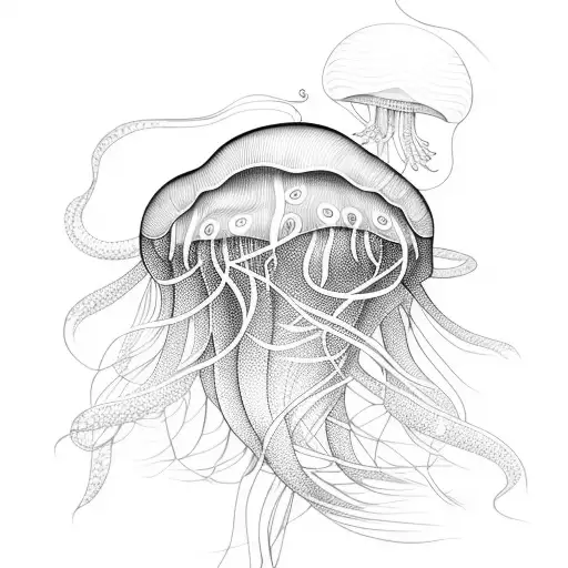 Ornamental Thick Line Style JellyFish Minimal Lines tattoo design idea