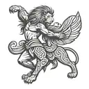 A lion and a maiden (Virgo symbol) dancing together in a tribal style tattoo design idea