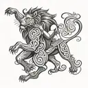 A lion and a maiden (Virgo symbol) dancing together in a tribal style tattoo design idea