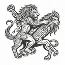 A lion and a maiden (Virgo symbol) dancing together in a tribal style tattoo design idea