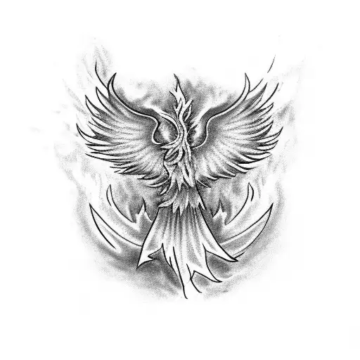 A phoenix rising from a broken syringe, symbolizing recovery from addiction tattoo design idea