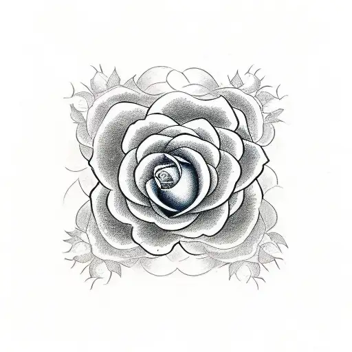 A sketch-style design of a rose intertwined with Kaizen symbol tattoo design idea