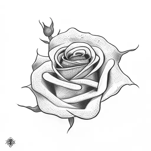 A dotwork tattoo of a closed rose on the stem, symbolizing the strength and resilience of recovery tattoo design idea