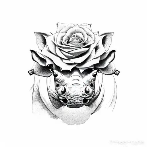 A majestic rhino surrounded by a field of masculine roses tattoo design idea