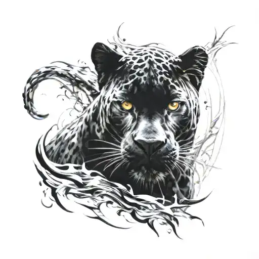 black panther animal playing tattoo design idea