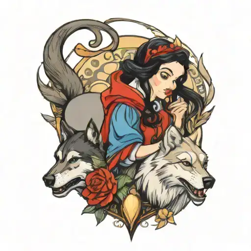 Snow White with a wolf tattoo design idea