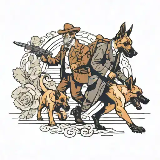 pastor belga malinois and person walking tattoo design idea
