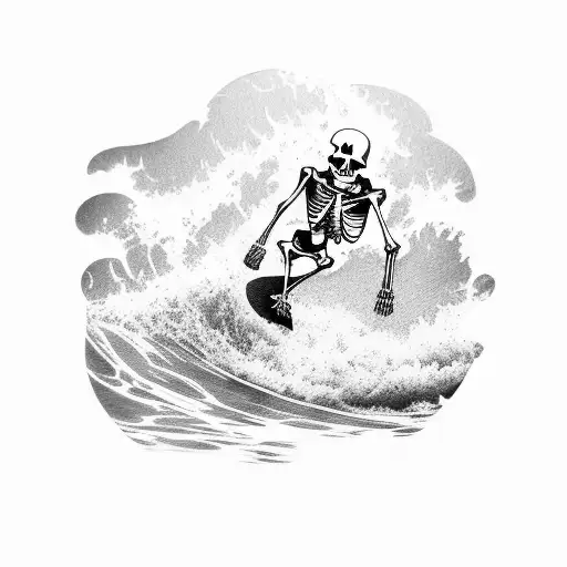 skeleton surfing a wave tattoo design idea